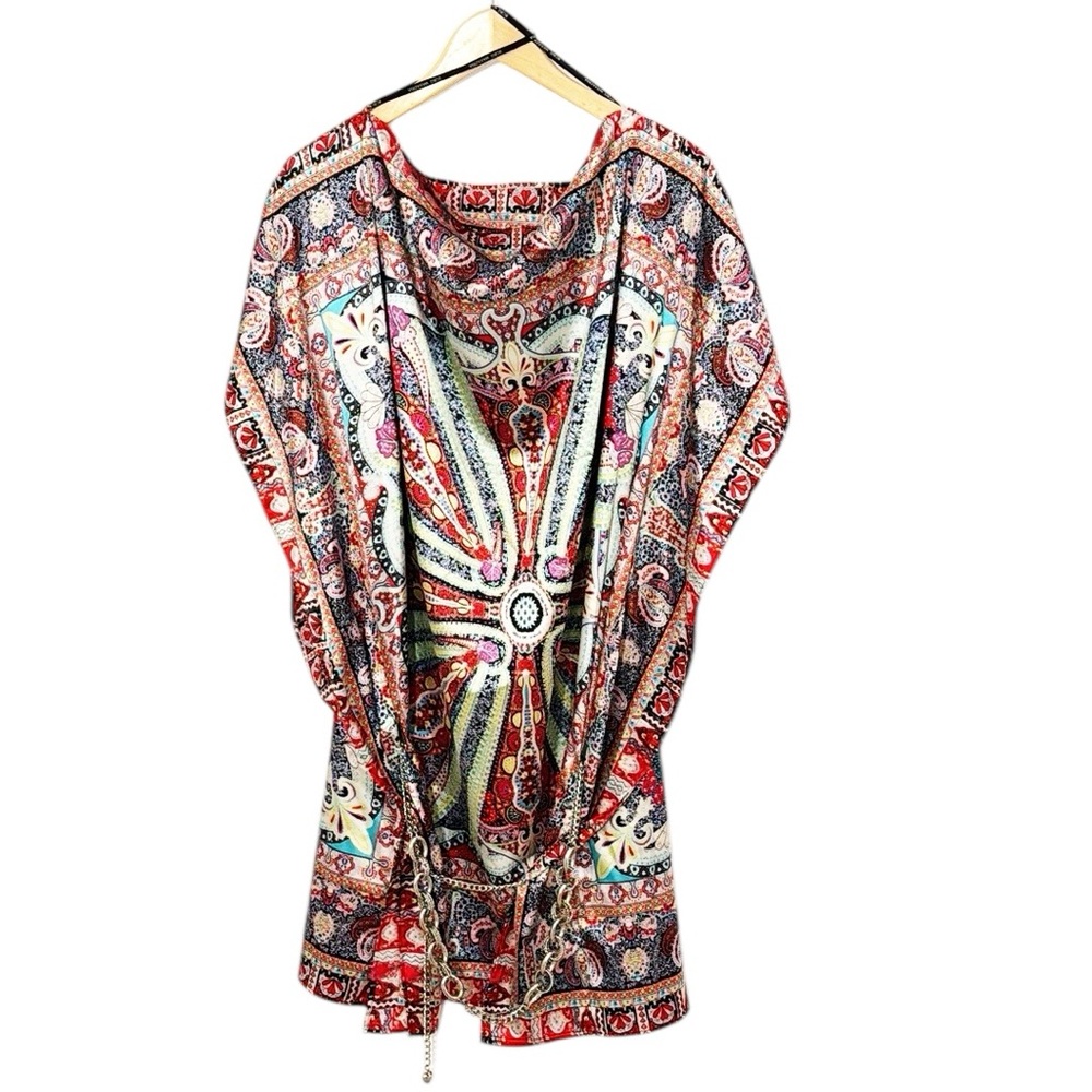 BCBG MAXAZRIA Paisley Scarf Dress With Silver Chain Belt New! Size Medium